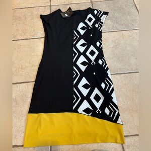 Eva Varro Women’s Small Elegant Asymmetrical Black and Yellow Dress New